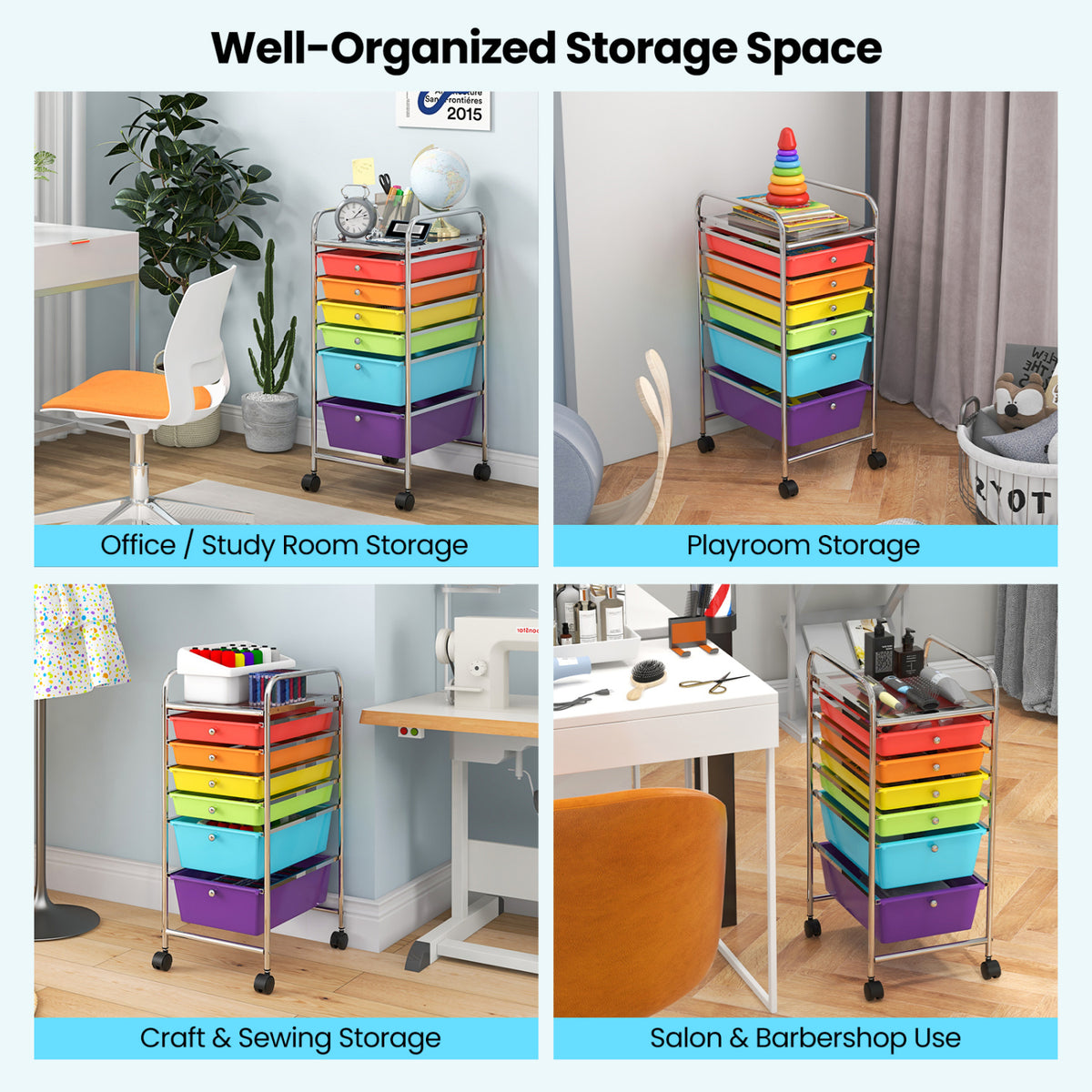 6 Drawers Rolling Storage Cart Organizer, Multicolor File Cabinets at Gallery Canada