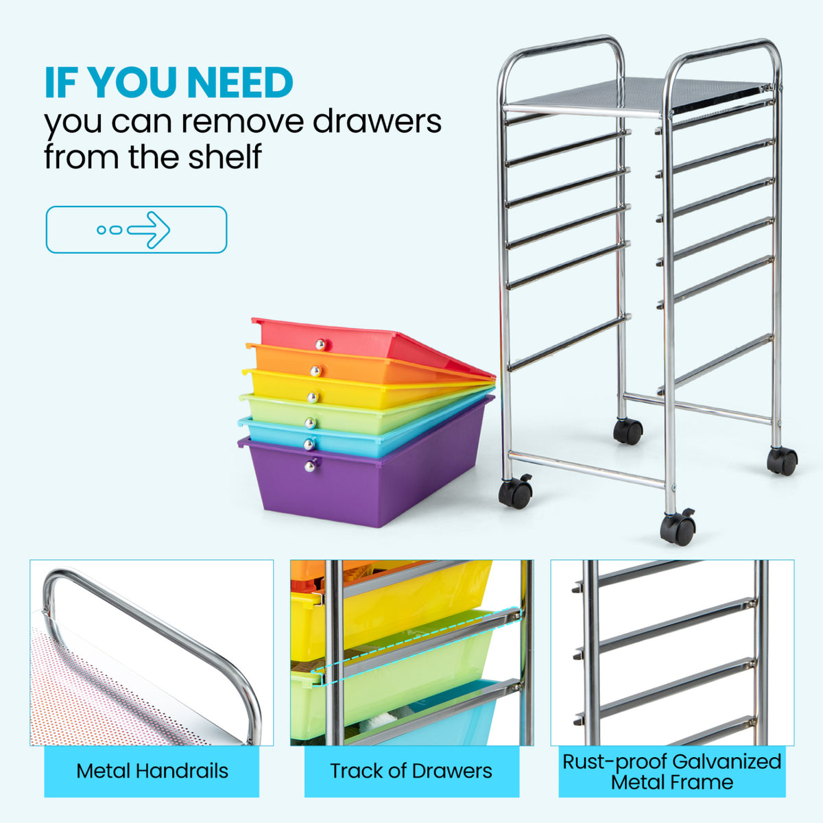 6 Drawers Rolling Storage Cart Organizer, Multicolor File Cabinets at Gallery Canada