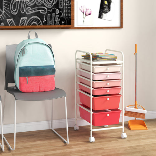6 Drawers Rolling Storage Cart Organizer, Pink