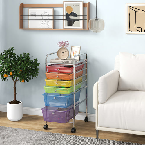 6 Drawers Rolling Storage Cart Organizer, Multicolor, Transparent