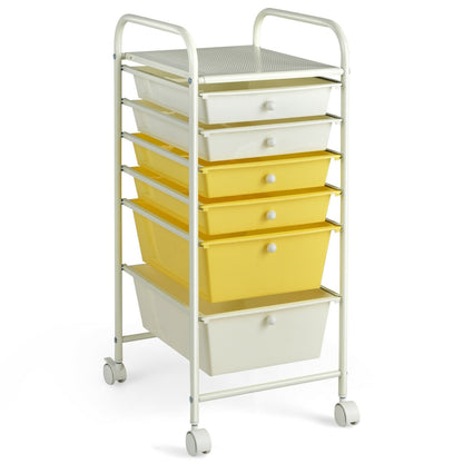 6 Drawer Rolling Storage Cart Organizer, Yellow File Cabinets Yellow at Gallery Canada