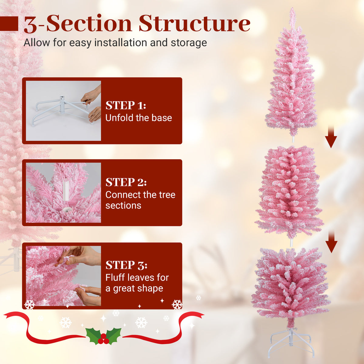 6 FT Artificial Christmas Tree, 460 Branch Tips, Folding Metal Stand, Pink Christmas Tree at Gallery Canada