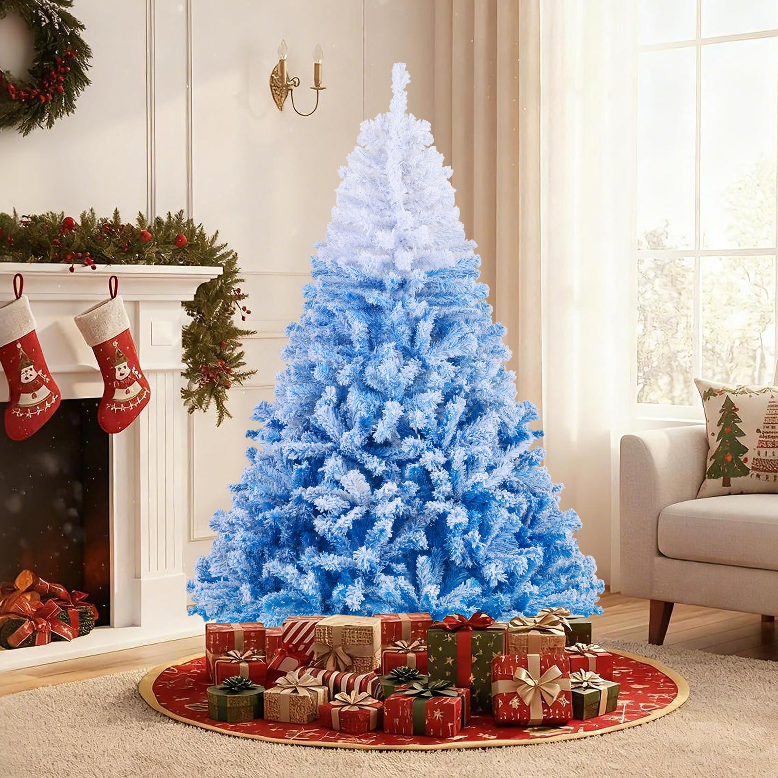 6 FT Artificial Christmas Tree, Warm White LED Lights, 8 Modes, Blue Christmas Tree at Gallery Canada