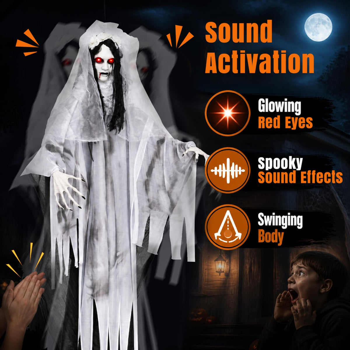 6 FT Ghost Bride Halloween Decoration with Creep Sound and Lighted Eyes Halloween at Gallery Canada