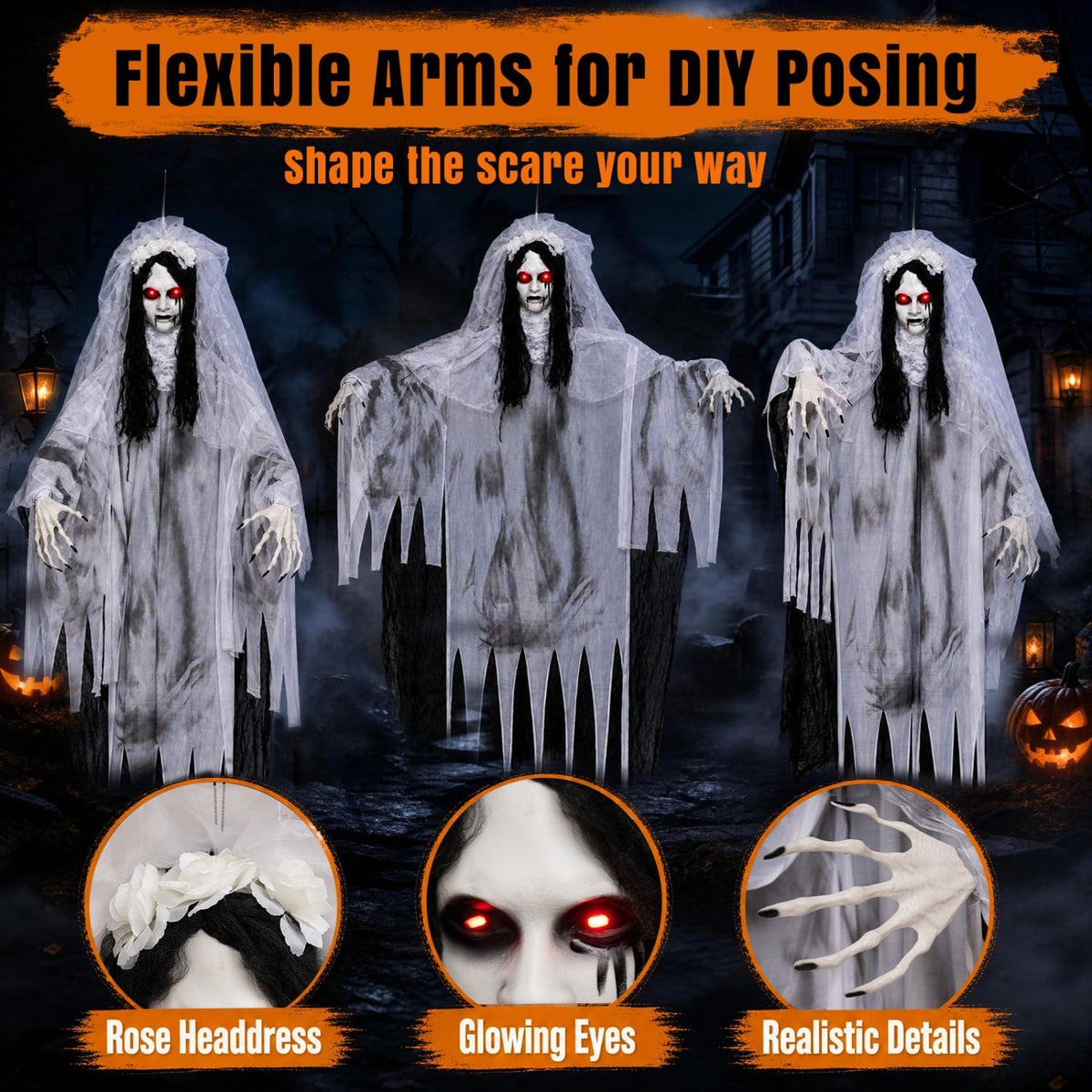 6 FT Ghost Bride Halloween Decoration with Creep Sound and Lighted Eyes Halloween at Gallery Canada