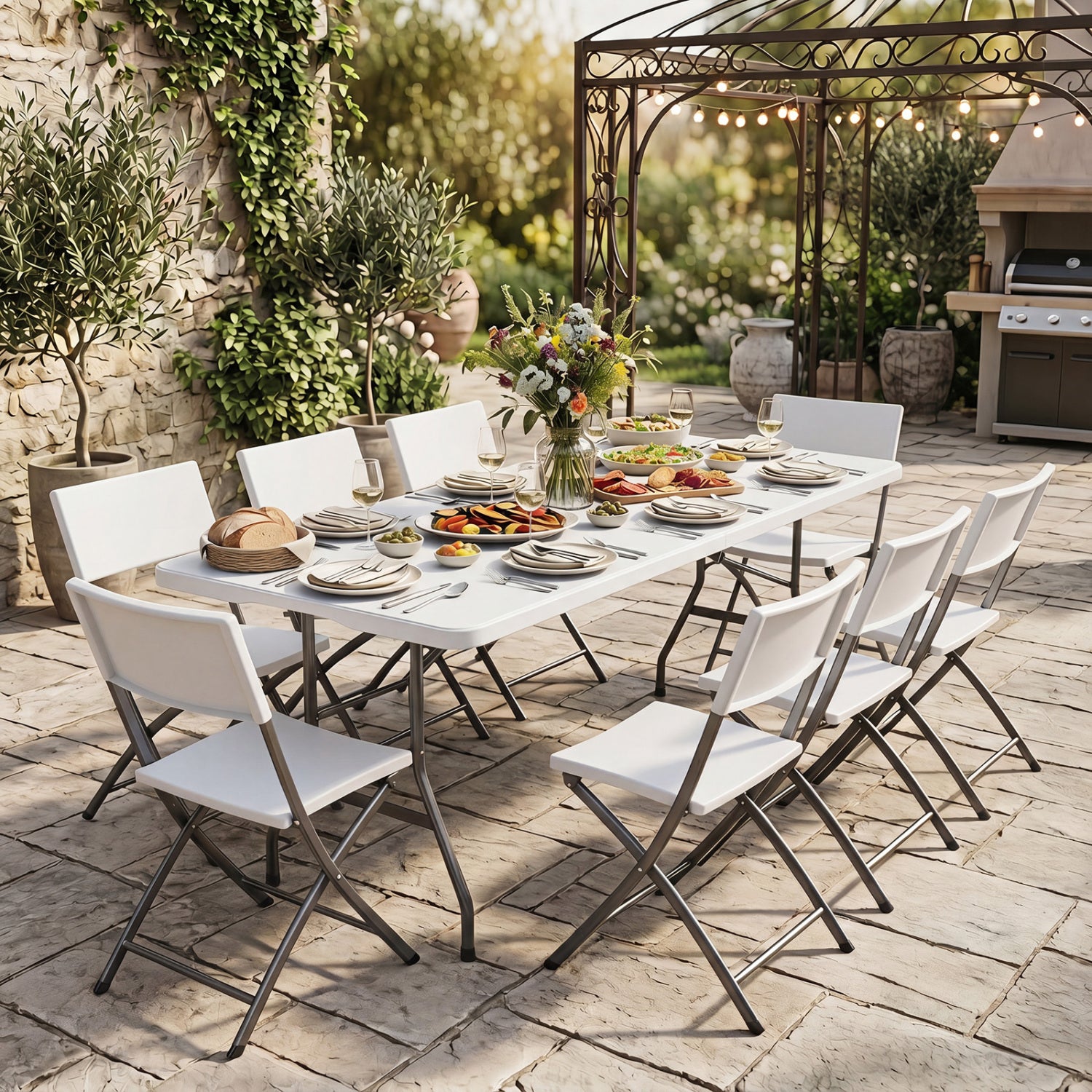 6 FT Plastic Fold-In-Half Camping Table, White Picnic Tables at Gallery Canada