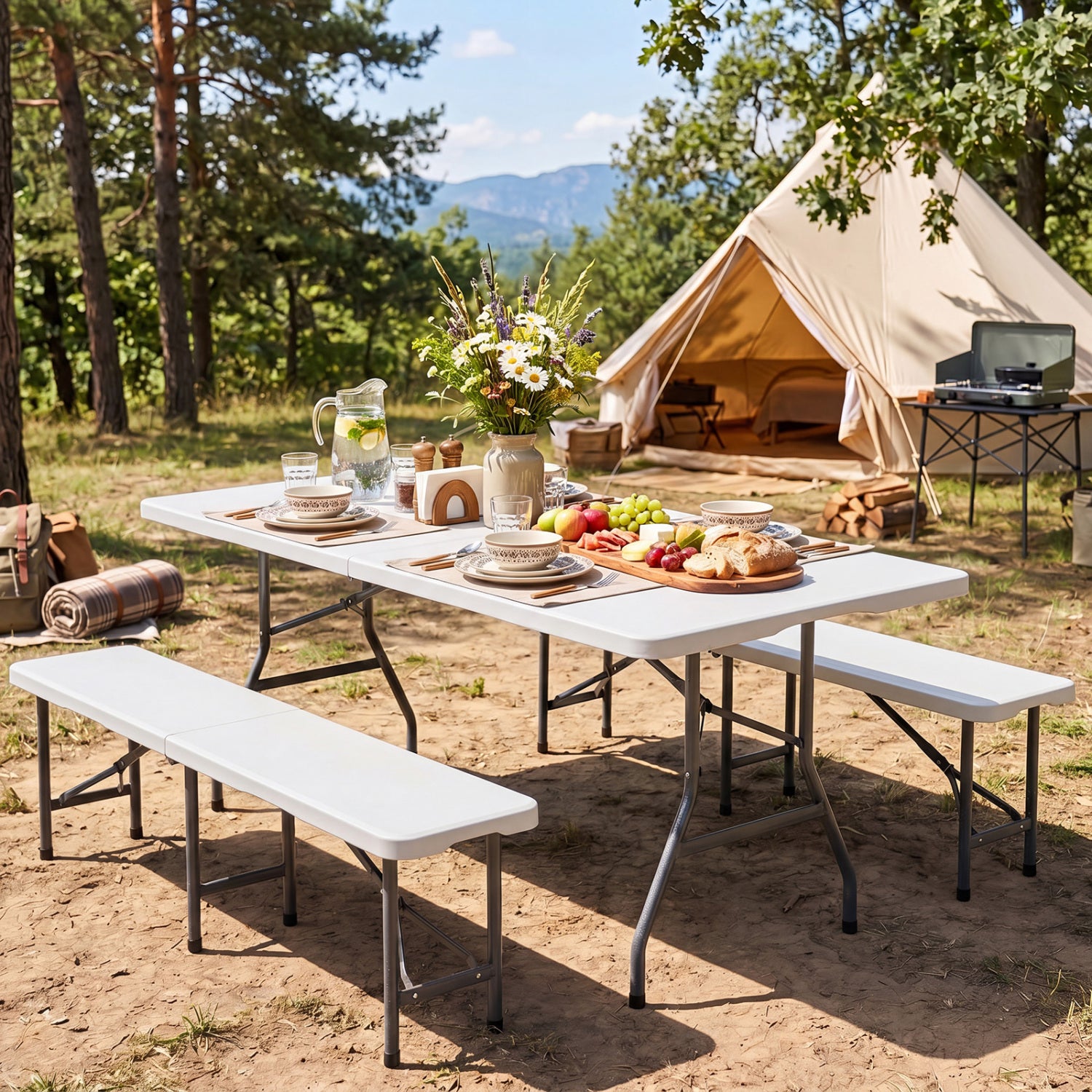 6 FT Plastic Fold-In-Half Camping Table, White Picnic Tables at Gallery Canada