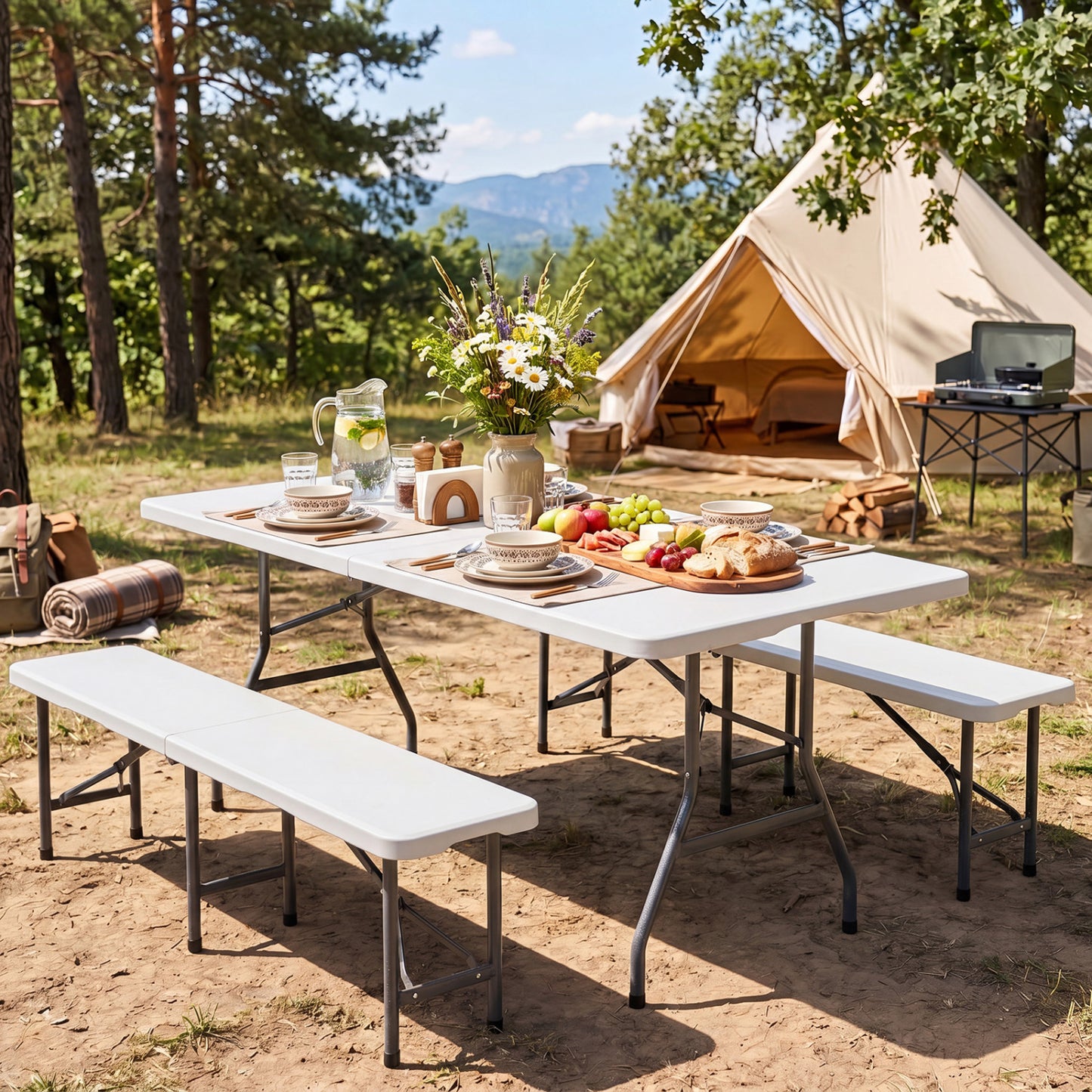 6 FT Plastic Fold-In-Half Camping Table, White Picnic Tables at Gallery Canada