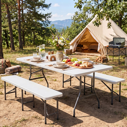 6 FT Plastic Fold-In-Half Camping Table, White Picnic Tables at Gallery Canada