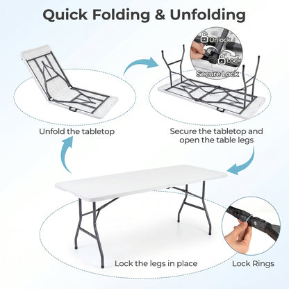 6 FT Plastic Fold-In-Half Camping Table, White Picnic Tables at Gallery Canada