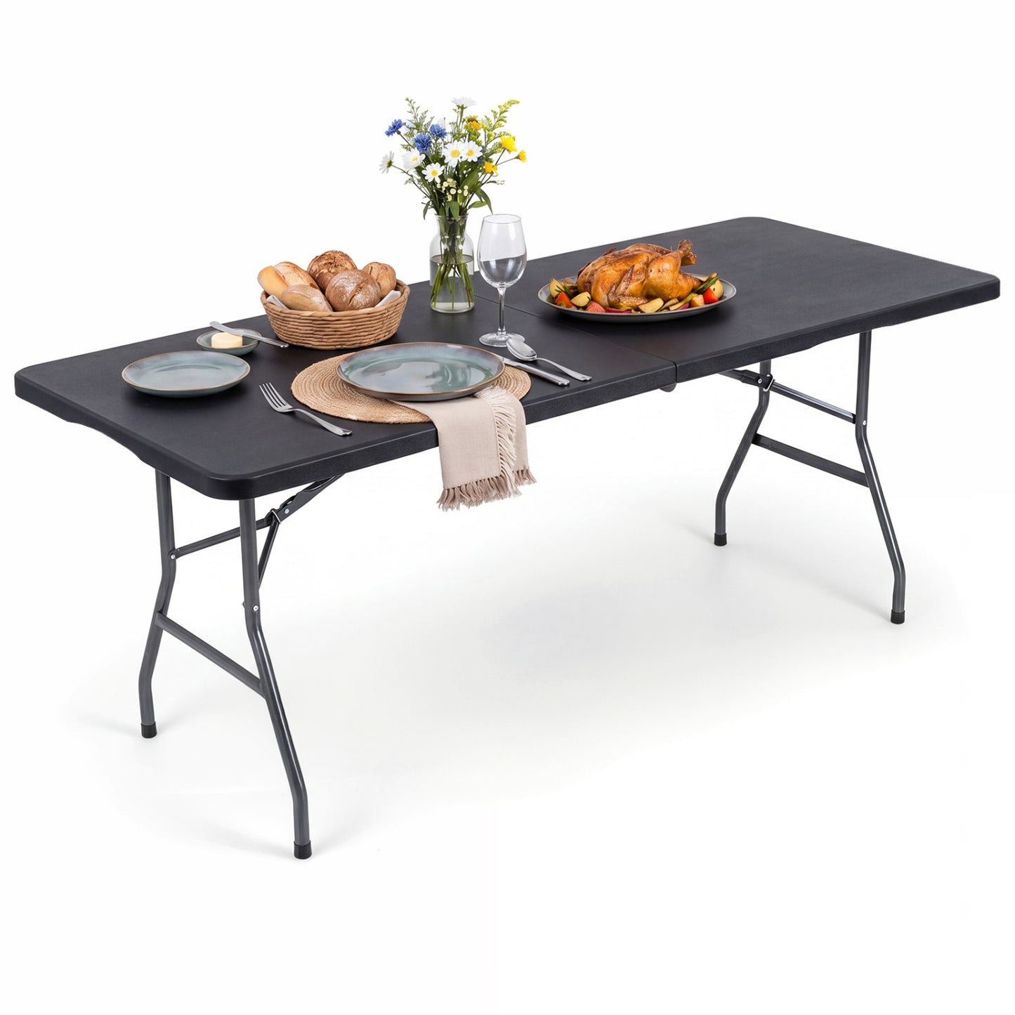 6 FT Plastic Fold-in-Half Camping Table, Black Picnic Tables Black at Gallery Canada