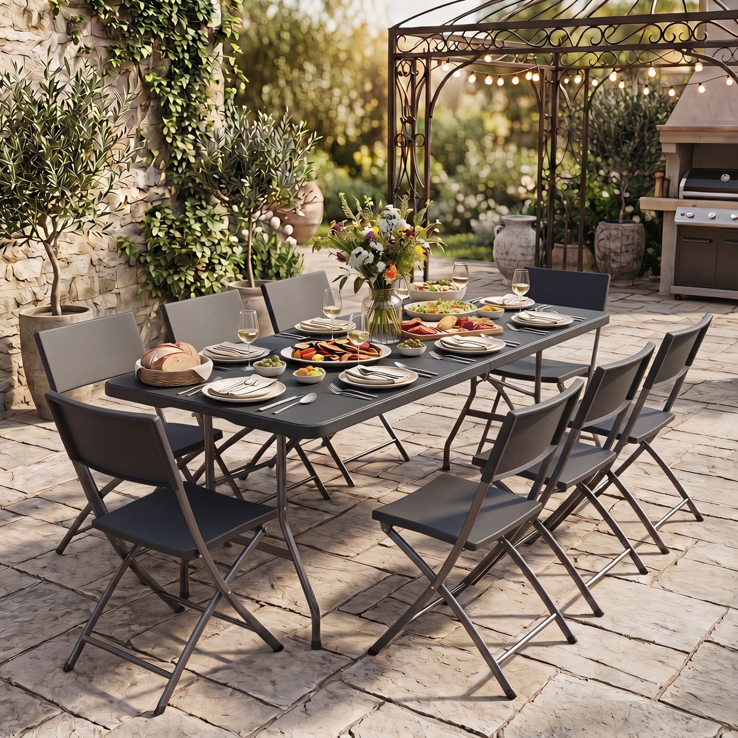 6 FT Plastic Fold-in-Half Camping Table, Black Picnic Tables at Gallery Canada