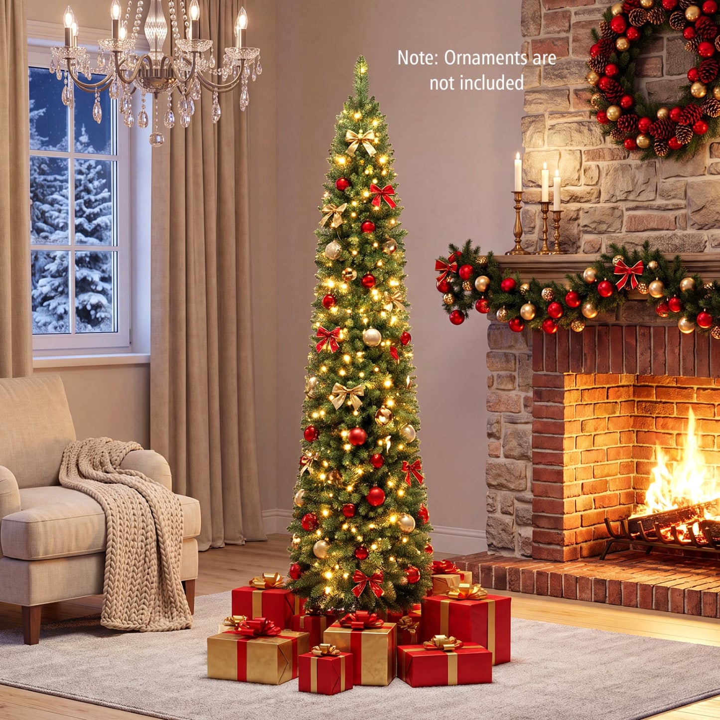 6 FT Pre-Lit Pencil Christmas Tree, 180 Warm White LEDs Christmas Tree at Gallery Canada