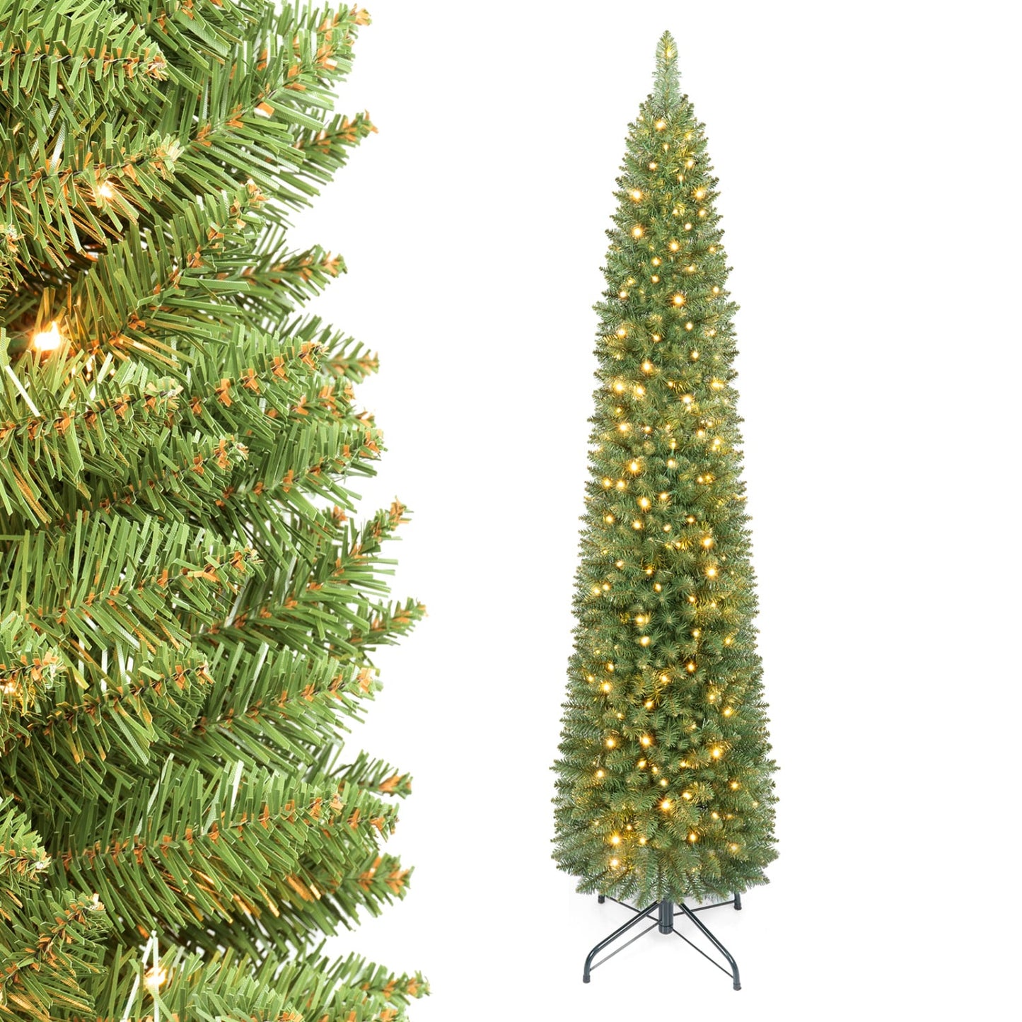 6 FT Pre-Lit Pencil Christmas Tree, 180 Warm White LEDs Christmas Tree Green at Gallery Canada