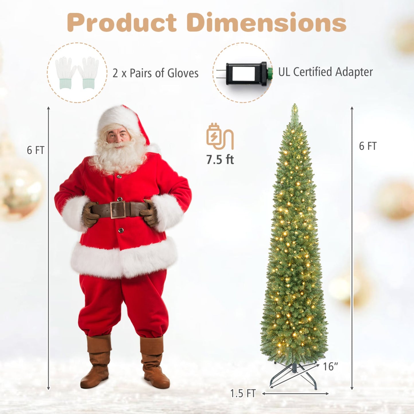 6 FT Pre-Lit Pencil Christmas Tree, 180 Warm White LEDs Christmas Tree at Gallery Canada