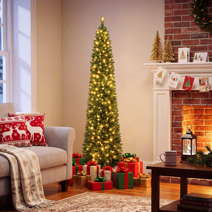 6 FT Pre-Lit Pencil Christmas Tree, 180 Warm White LEDs Christmas Tree at Gallery Canada