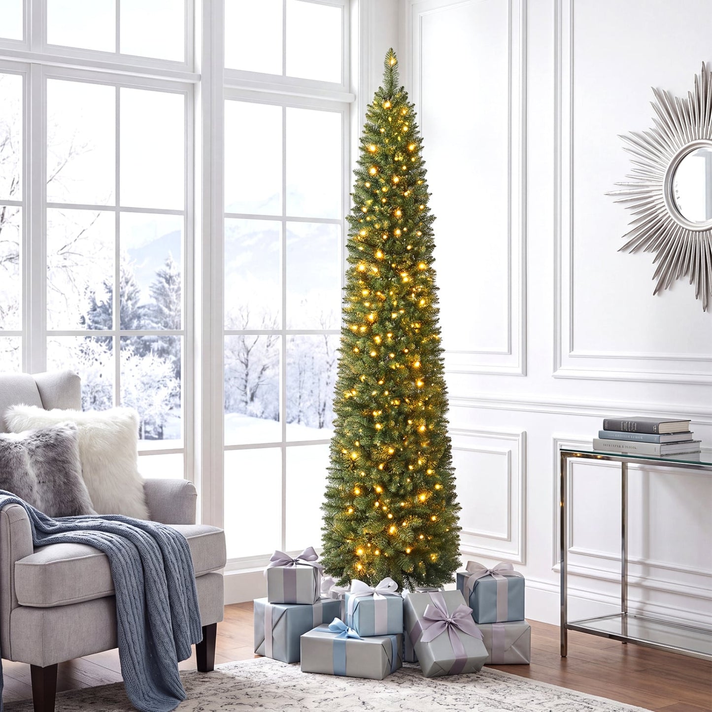 6 FT Pre-Lit Pencil Christmas Tree, 180 Warm White LEDs Christmas Tree at Gallery Canada