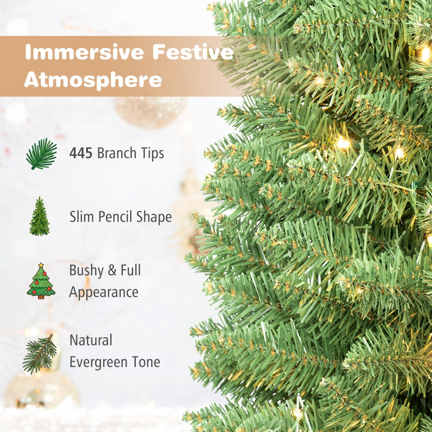 6 FT Pre-Lit Pencil Christmas Tree, 180 Warm White LEDs Christmas Tree at Gallery Canada