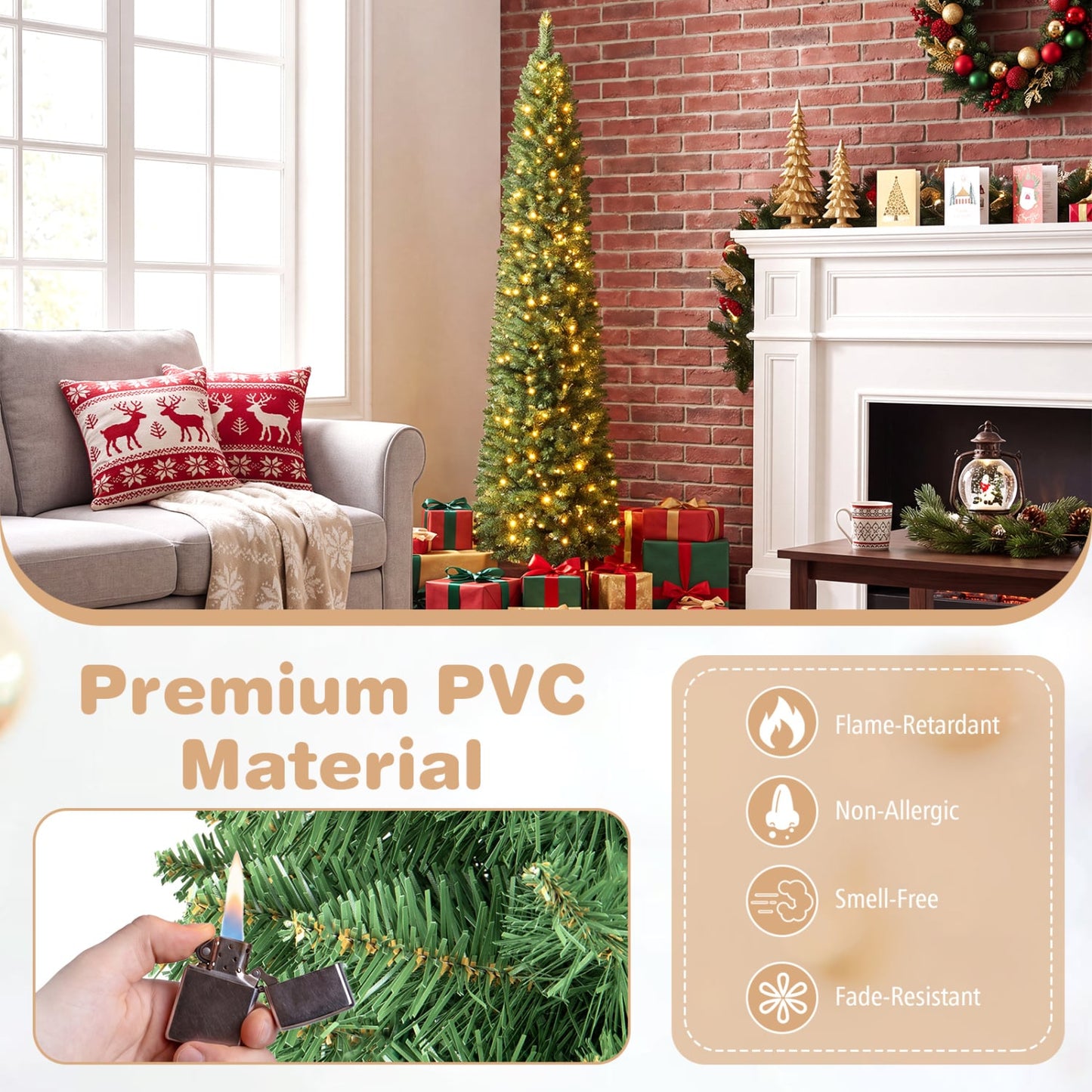 6 FT Pre-Lit Pencil Christmas Tree, 180 Warm White LEDs Christmas Tree at Gallery Canada