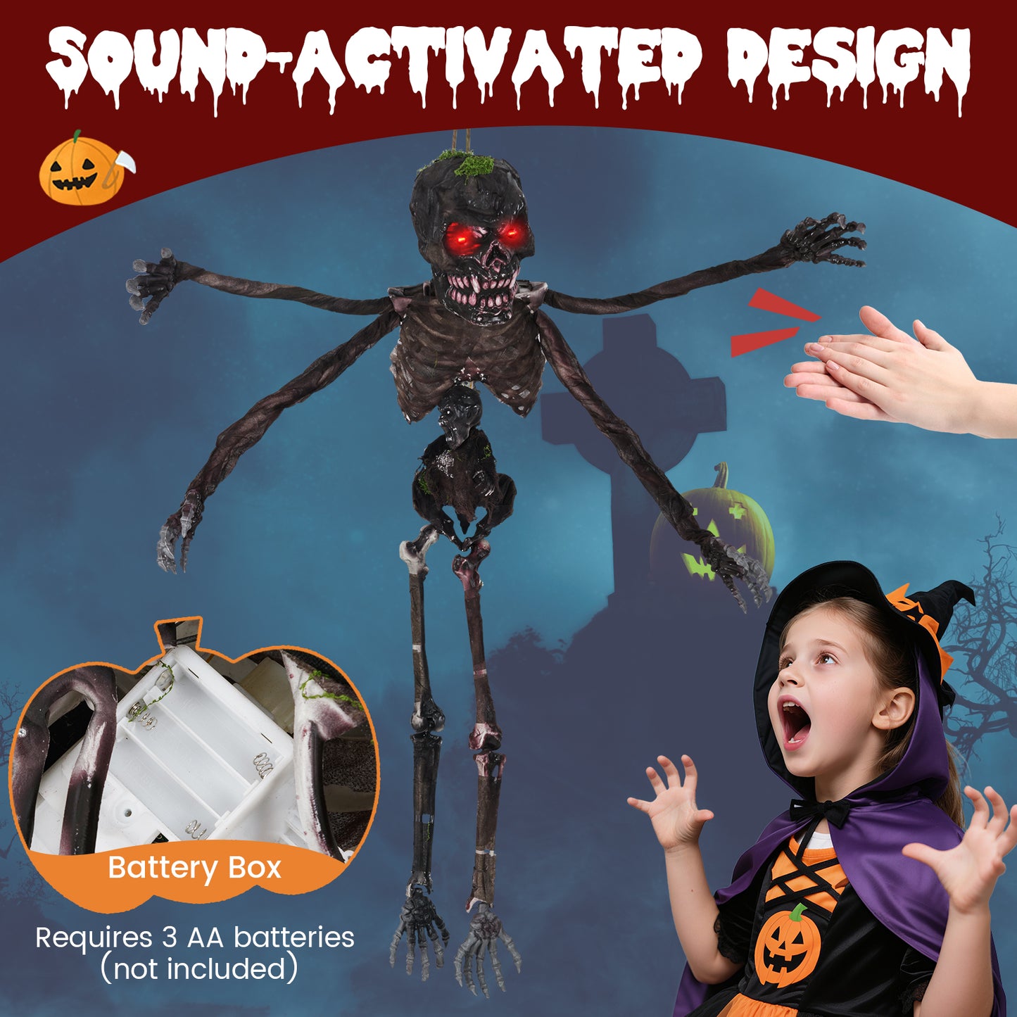 6 Feet Animated Halloween Decoration, LED Eyes, Spooky Sounds, Red Halloween at Gallery Canada
