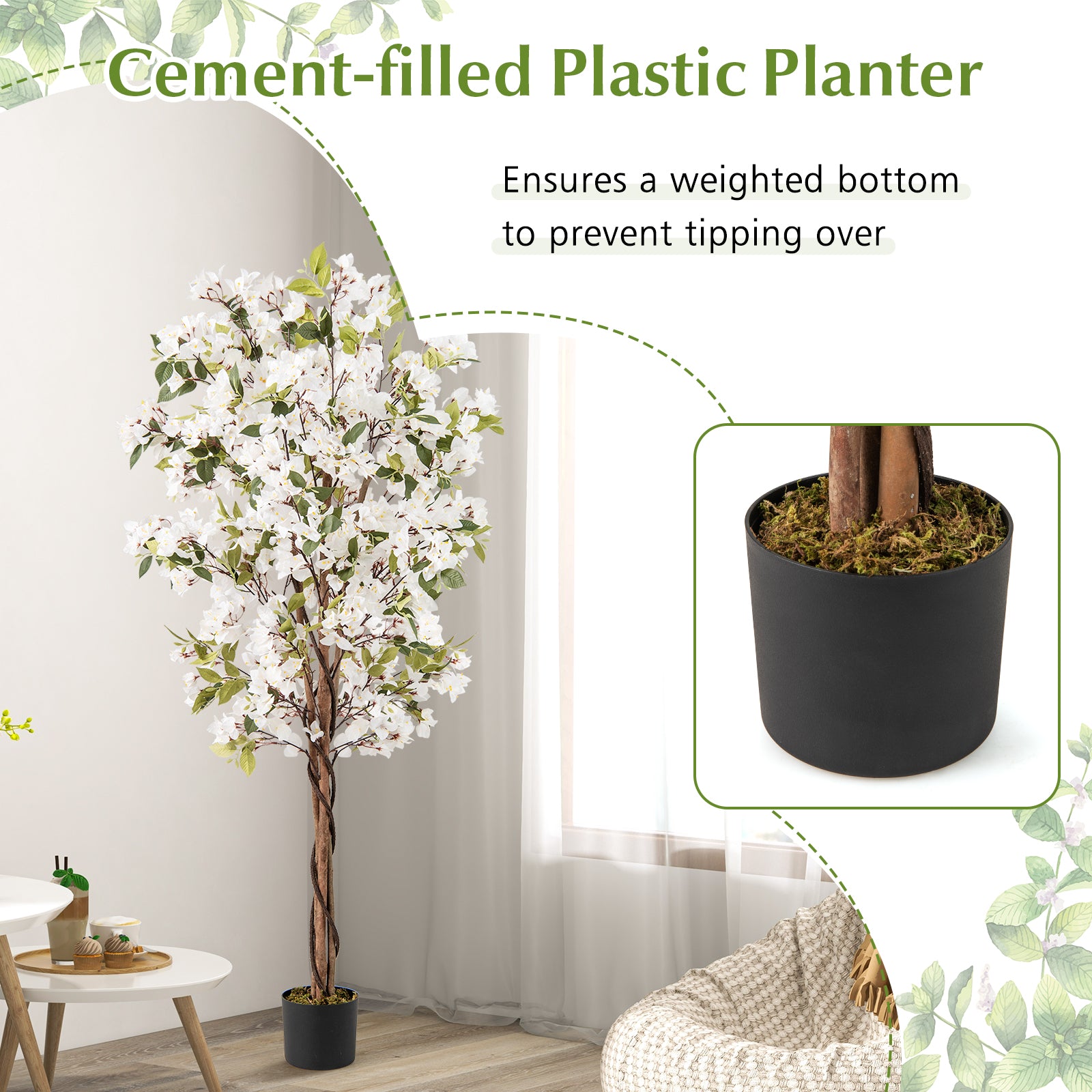 6 Feet Artificial Bougainvillea Tree, 910 White Flowers, White Faux Plants at Gallery Canada