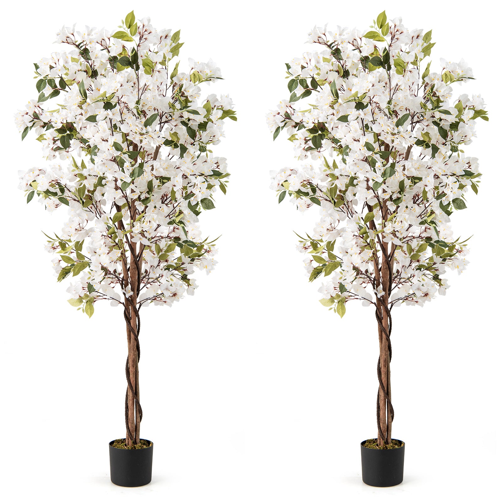 6 Feet Artificial Bougainvillea Tree, 910 White Flowers, Set Of 2, White Faux Plants White at Gallery Canada