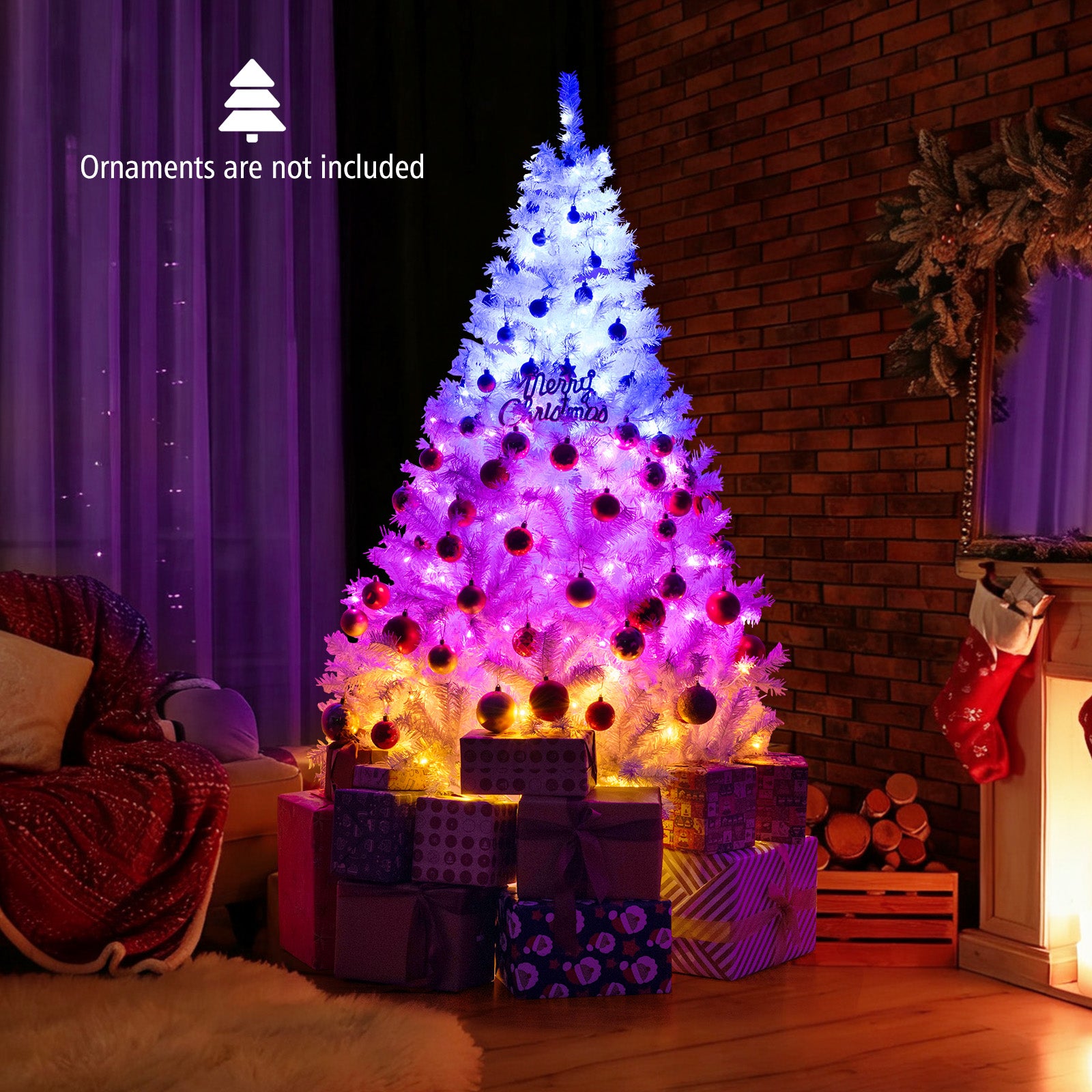 6 Feet Artificial Christmas Tree, Hinged Pre-Lit, 11 Lighting Modes, White Christmas Tree at Gallery Canada