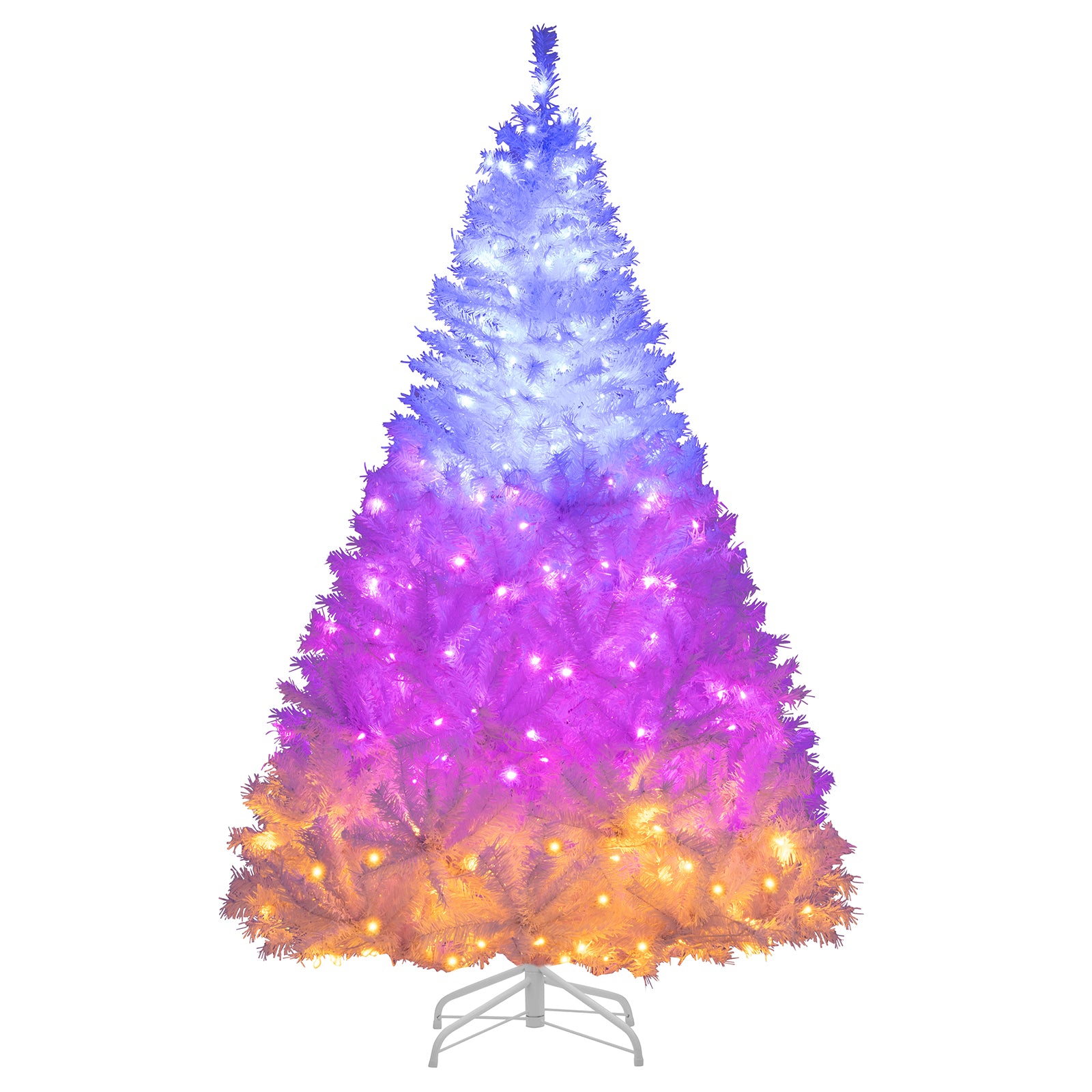 6 Feet Artificial Christmas Tree, Hinged Pre-Lit, 11 Lighting Modes, White Christmas Tree White at Gallery Canada