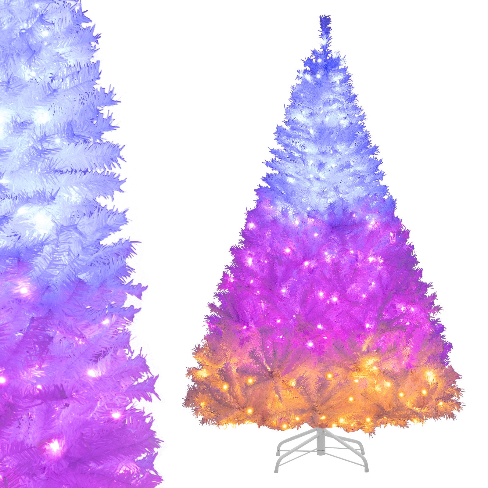 6 Feet Artificial Christmas Tree, Hinged Pre-Lit, 11 Lighting Modes, White Christmas Tree at Gallery Canada