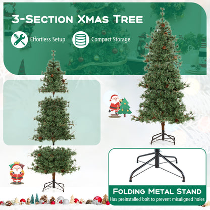 6 Feet Artificial Christmas Tree Pre-lit Hinged Xmas Tree with Warm White LED Lights and Pine Cones, Green Christmas Tree at Gallery Canada