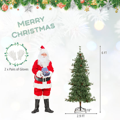 6 Feet Artificial Christmas Tree Pre-lit Hinged Xmas Tree with Warm White LED Lights and Pine Cones, Green Christmas Tree at Gallery Canada