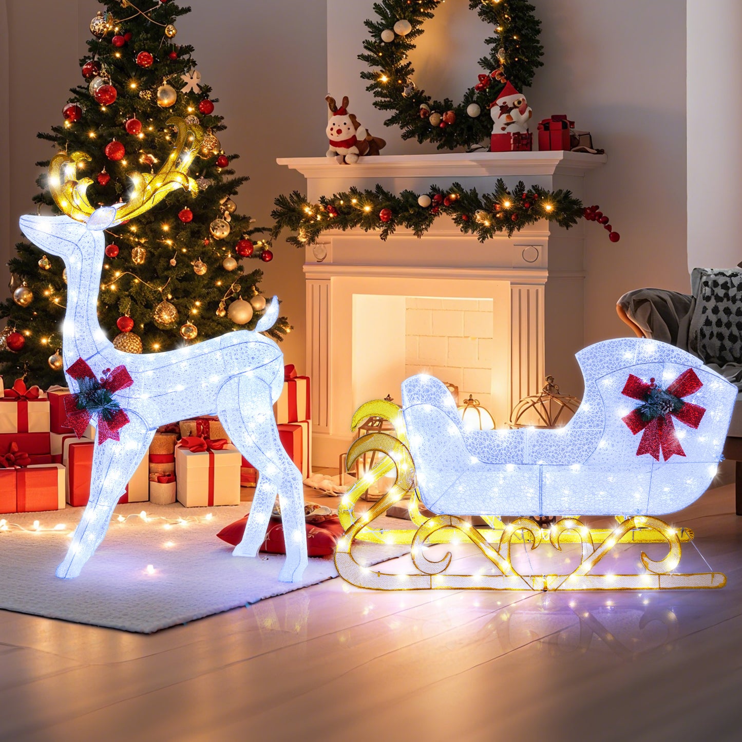 6 Feet Christmas Reindeer And Santa Sleigh Decoration, White Christmas Decor & Accessories at Gallery Canada