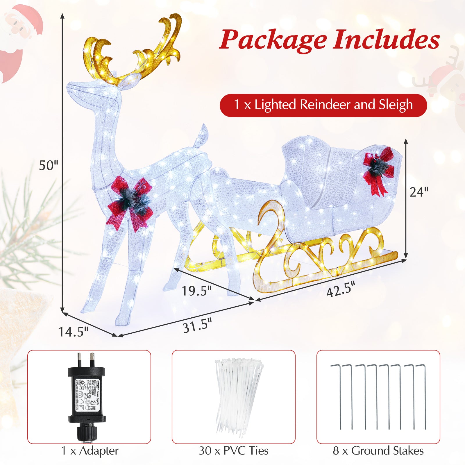 6 Feet Christmas Reindeer And Santa Sleigh Decoration, White Christmas Decor & Accessories at Gallery Canada