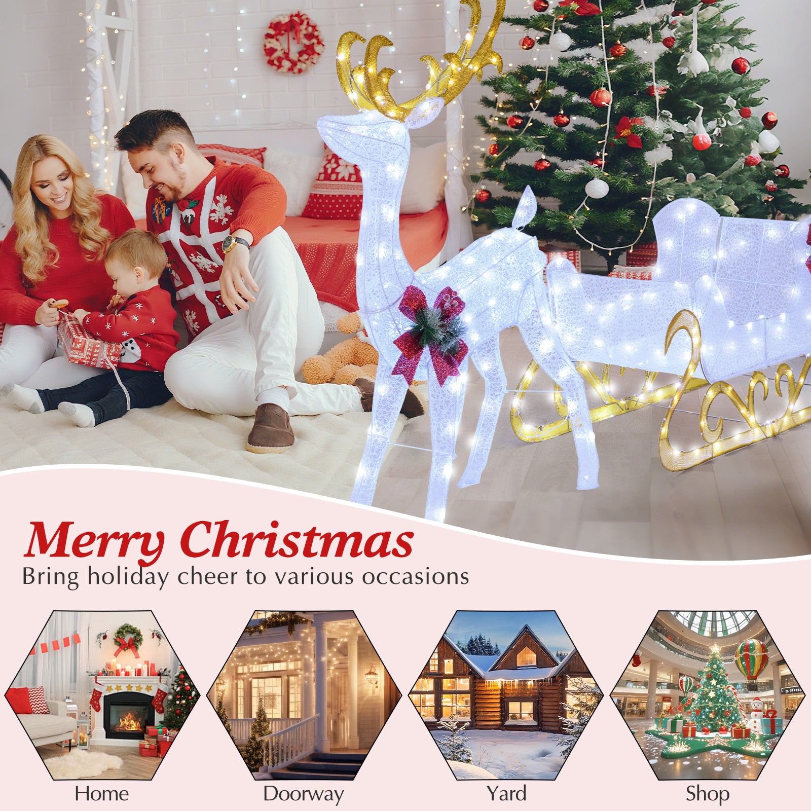 6 Feet Christmas Reindeer And Santa Sleigh Decoration, White Christmas Decor & Accessories at Gallery Canada