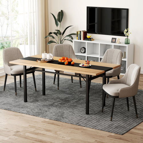 6 Feet Dining Table, Heavy-Duty Metal Frame, Natural