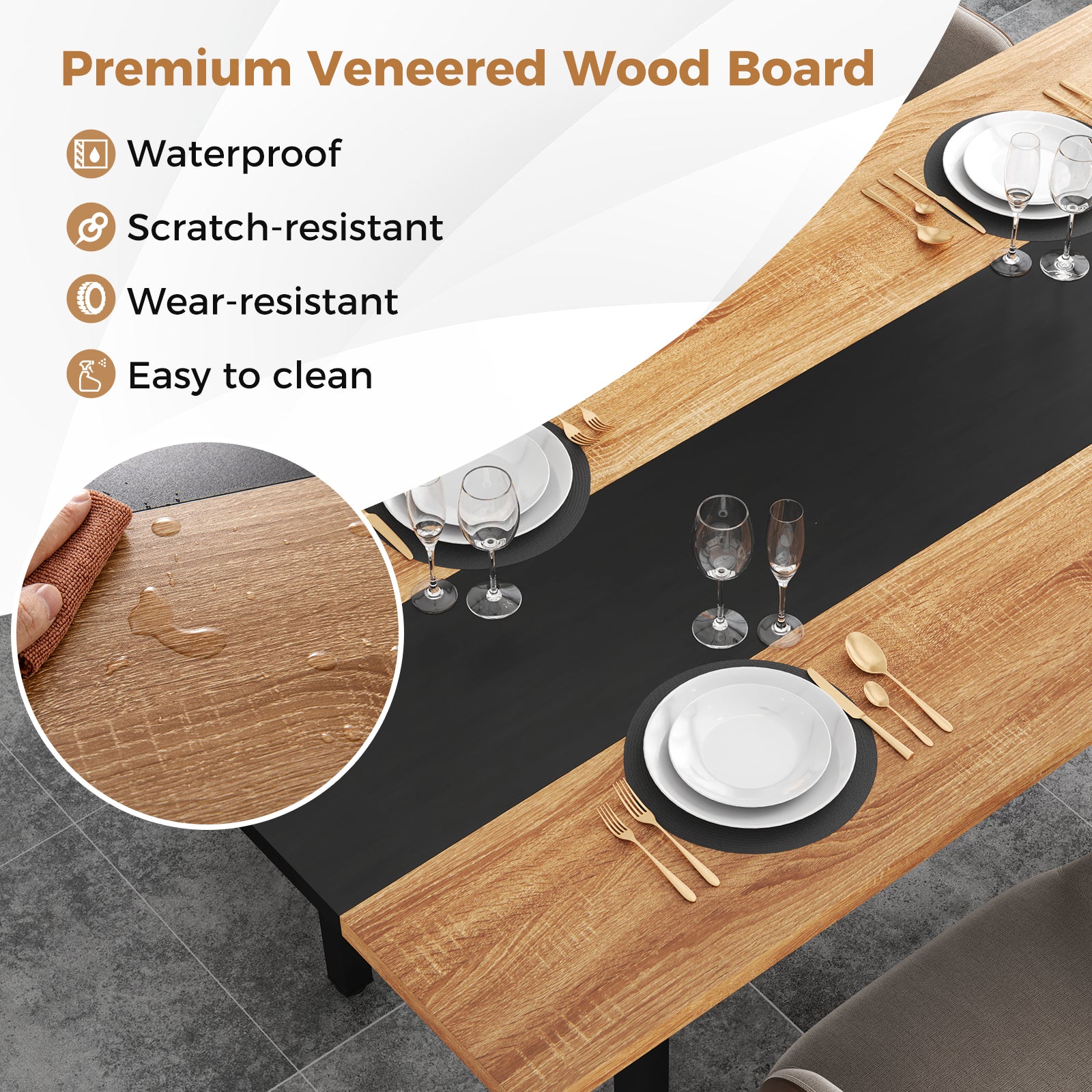 6 Feet Dining Table, Heavy-Duty Metal Frame, Natural Dining Tables at Gallery Canada
