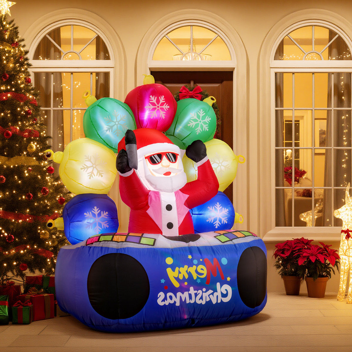 6 Feet Inflatable DJ Santa, Rotating Music Light, Flashing LEDs, Multicolor Christmas Inflatables at Gallery Canada