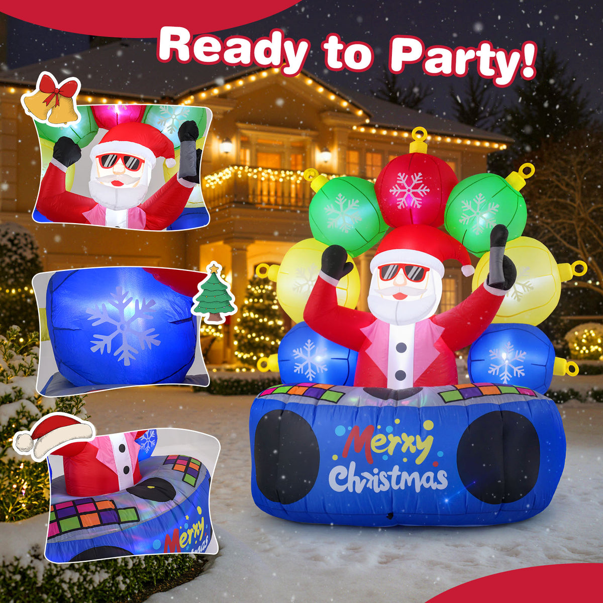 6 Feet Inflatable DJ Santa, Rotating Music Light, Flashing LEDs, Multicolor Christmas Inflatables at Gallery Canada