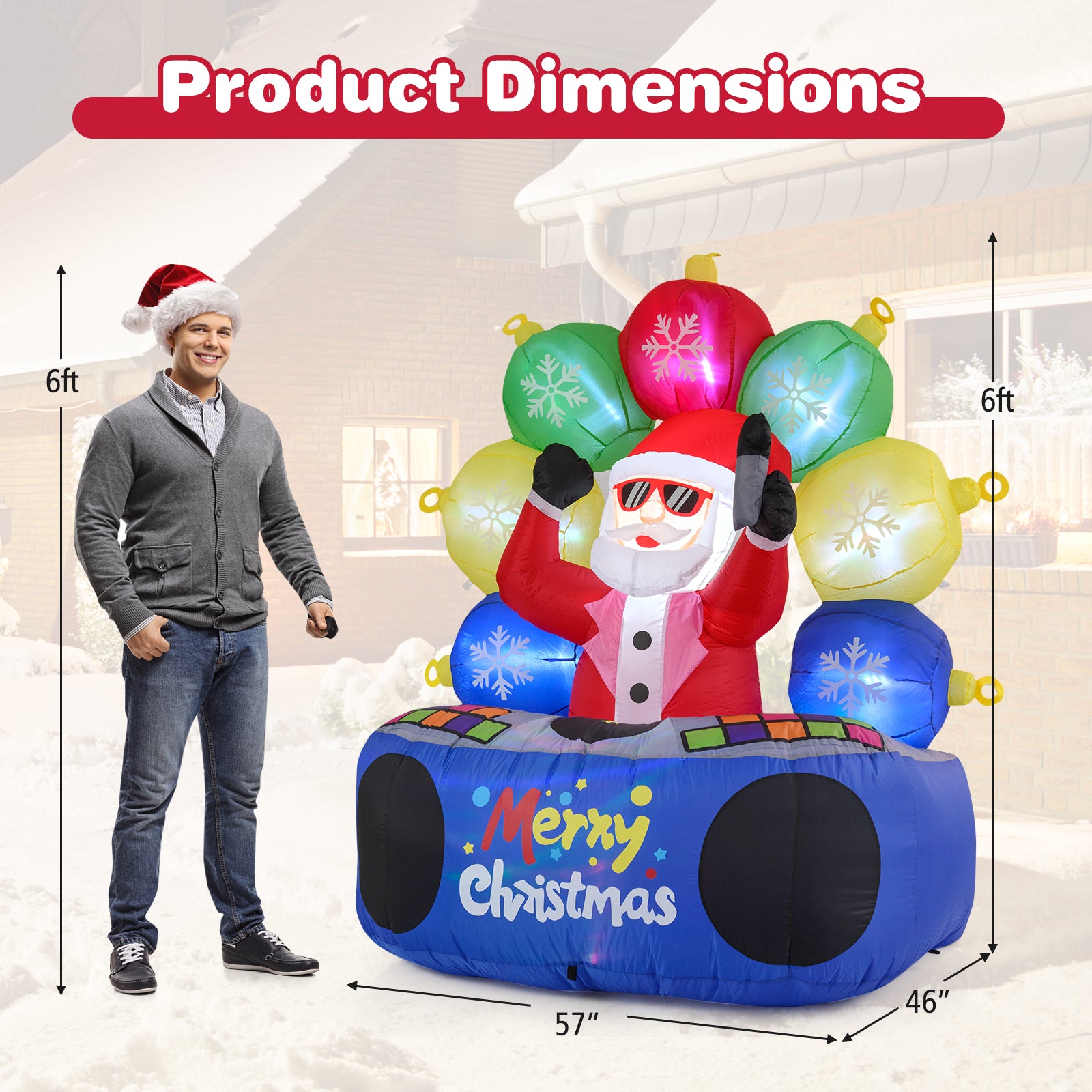 6 Feet Inflatable DJ Santa, Rotating Music Light, Flashing LEDs, Multicolor Christmas Inflatables at Gallery Canada