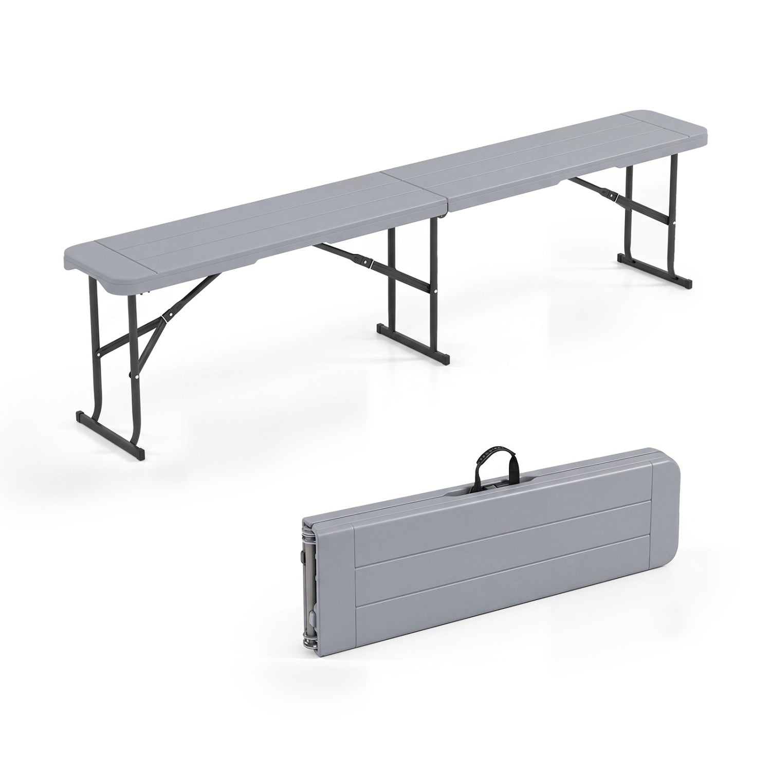 6 Feet Plastic Folding Bench Picnic Camping Dining Seat with Carrying Handle, Gray Camping Furniture at Gallery Canada