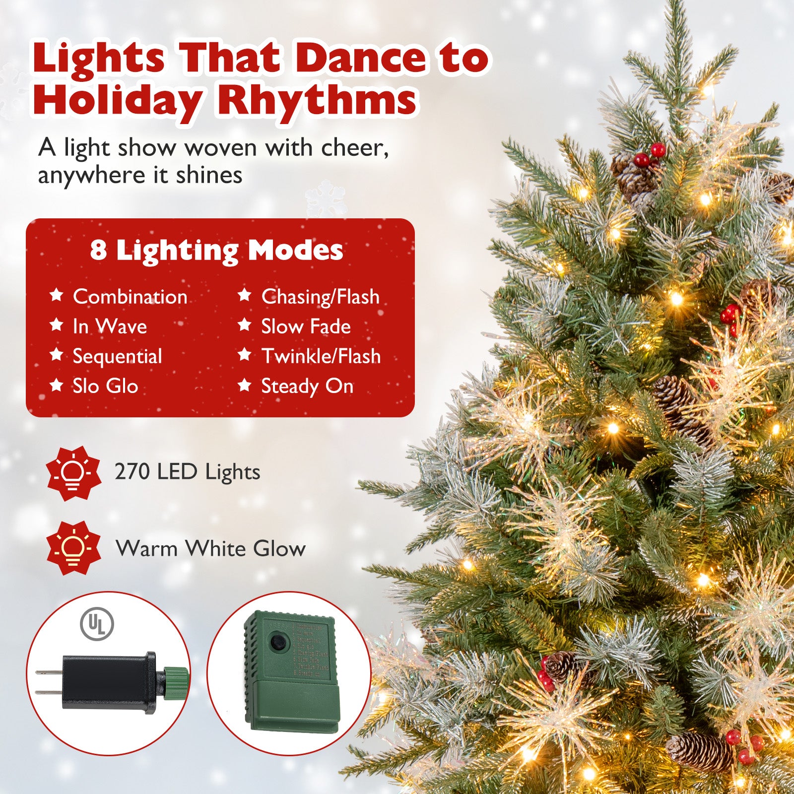 6 Feet Pre-Lit Artificial Christmas Tree, LED Lights With Berries, Green Christmas Tree at Gallery Canada