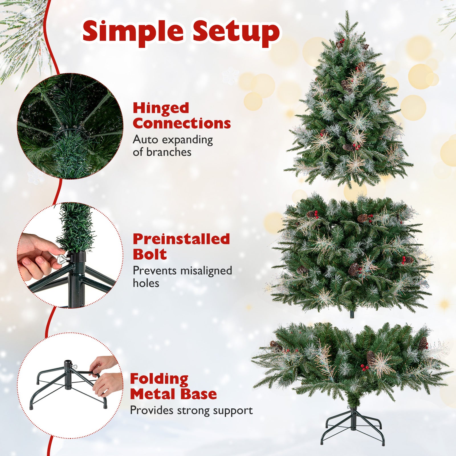 6 Feet Pre-Lit Artificial Christmas Tree, LED Lights With Berries, Green Christmas Tree at Gallery Canada
