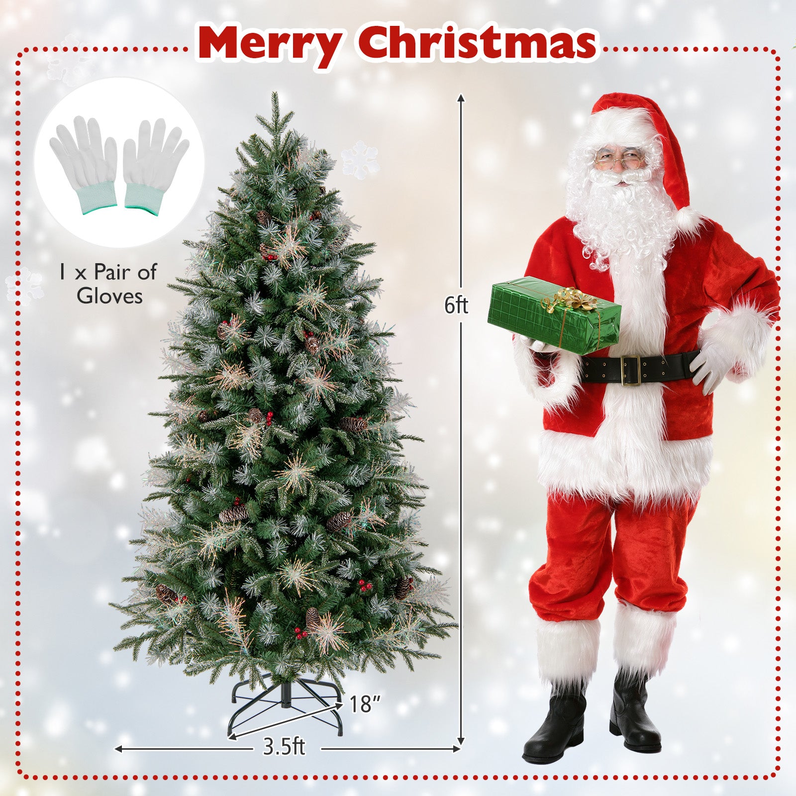 6 Feet Pre-Lit Artificial Christmas Tree, LED Lights With Berries, Green Christmas Tree at Gallery Canada