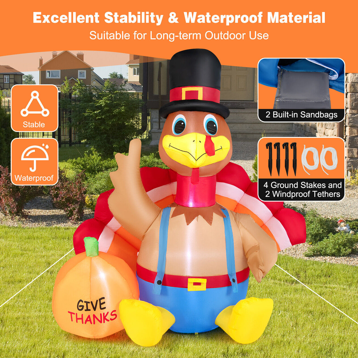 6 Feet Thanksgiving Inflatable Turkey, Multicolor Thanksgiving at Gallery Canada