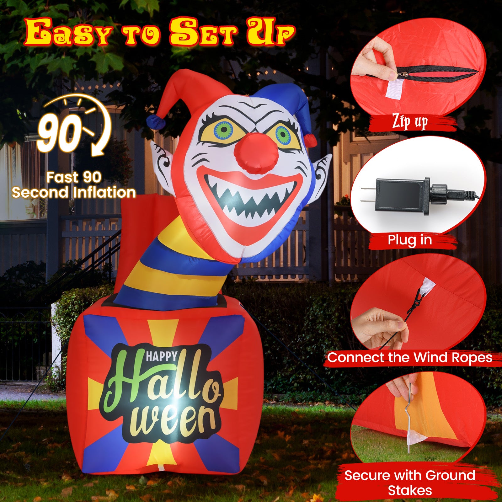 6 Ft Halloween Inflatable Clown With LED Lights, Indoor Outdoor Porch Halloween at Gallery Canada