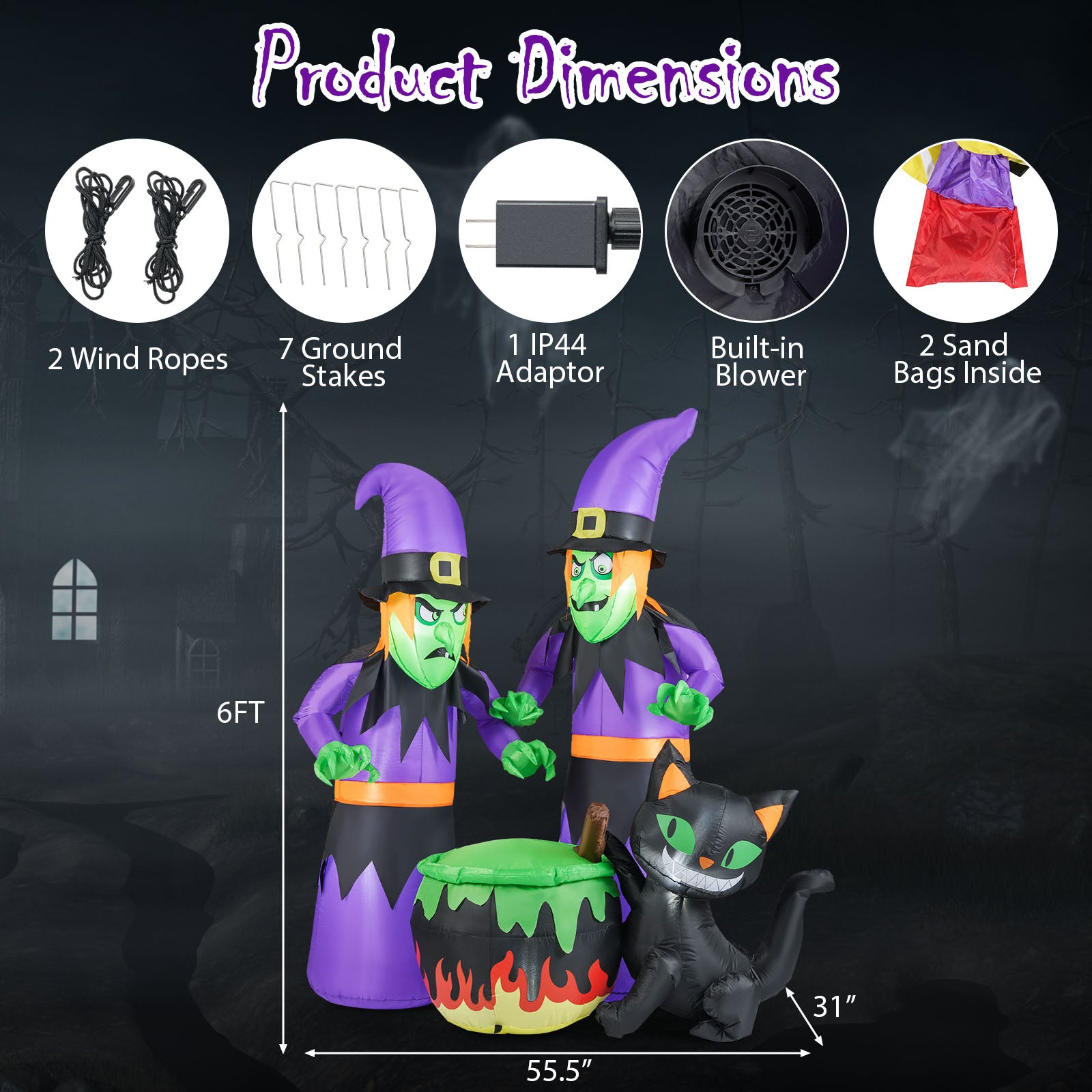 6 Ft Inflatable Halloween Witch With Cauldron, Black Cat Halloween at Gallery Canada