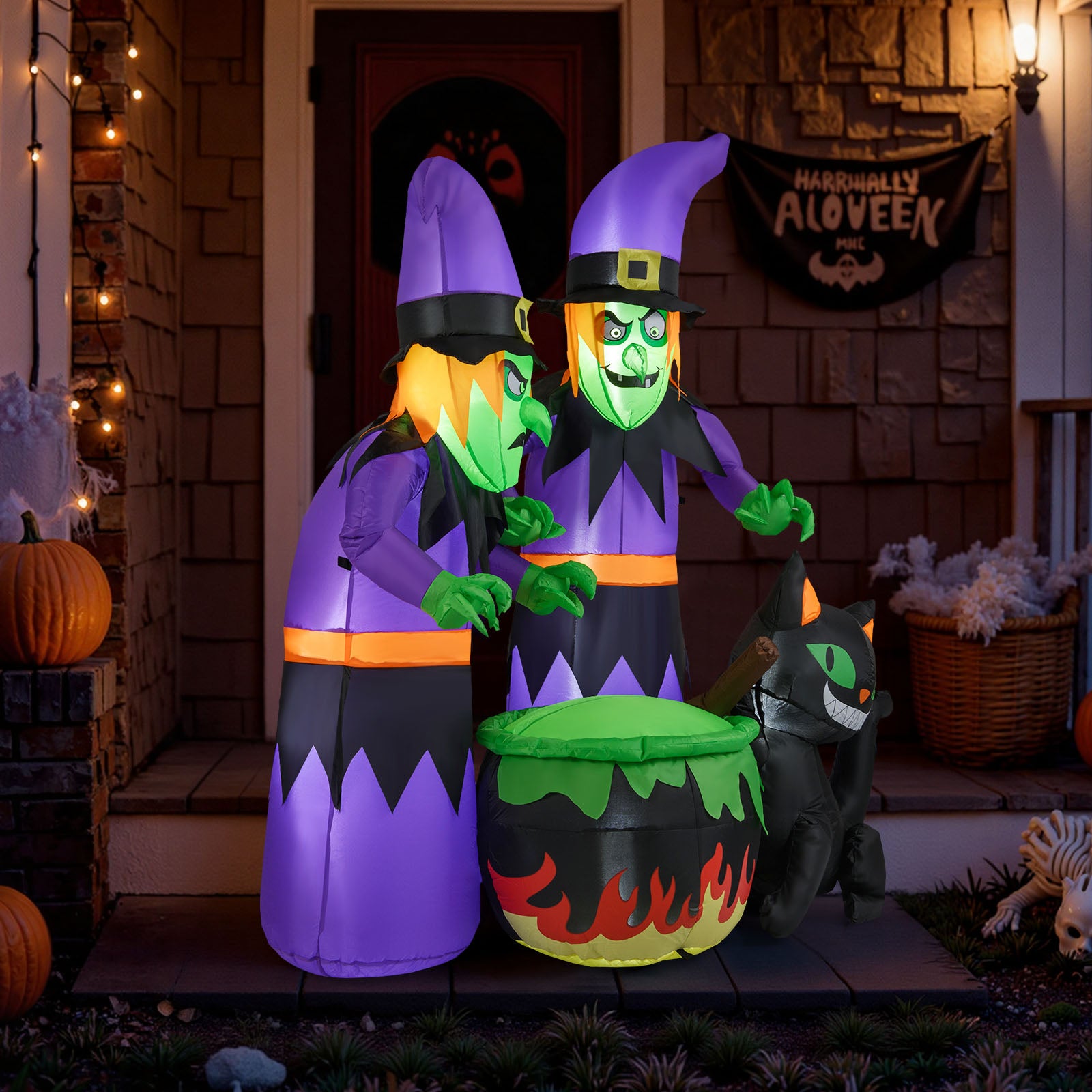 6 Ft Inflatable Halloween Witch With Cauldron, Black Cat Halloween at Gallery Canada