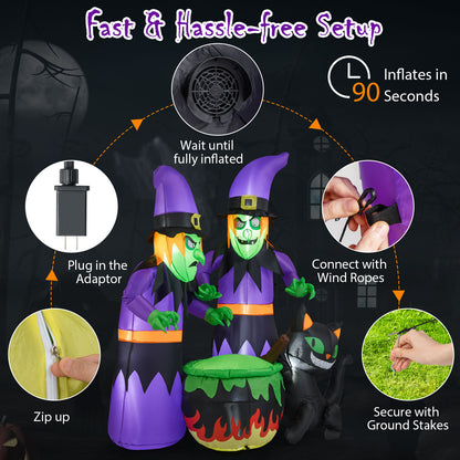 6 Ft Inflatable Halloween Witch With Cauldron, Black Cat Halloween at Gallery Canada