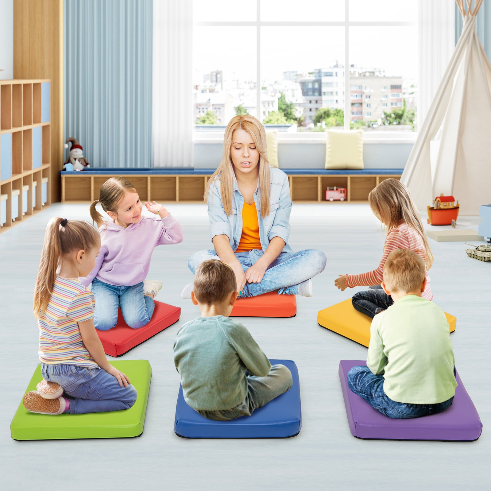6 PCS Square Floor Cushions, 16 Inch, Multicolor Kids Chairs & Seating at Gallery Canada