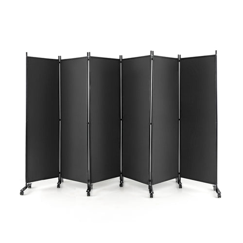 6 Panel 5.7 Feet Tall Rolling Room Divider, Gray